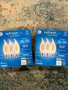 GE Refresh Daylight Clear Candelabra LED Decorative Light Bulb 2 packs of 3